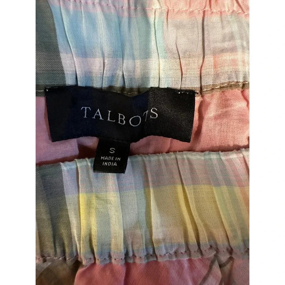 Talbots Women's Cotton Preppy Soft Pull On Pastel Plaid Midi Skirt Size Small - Picture 3 of 4